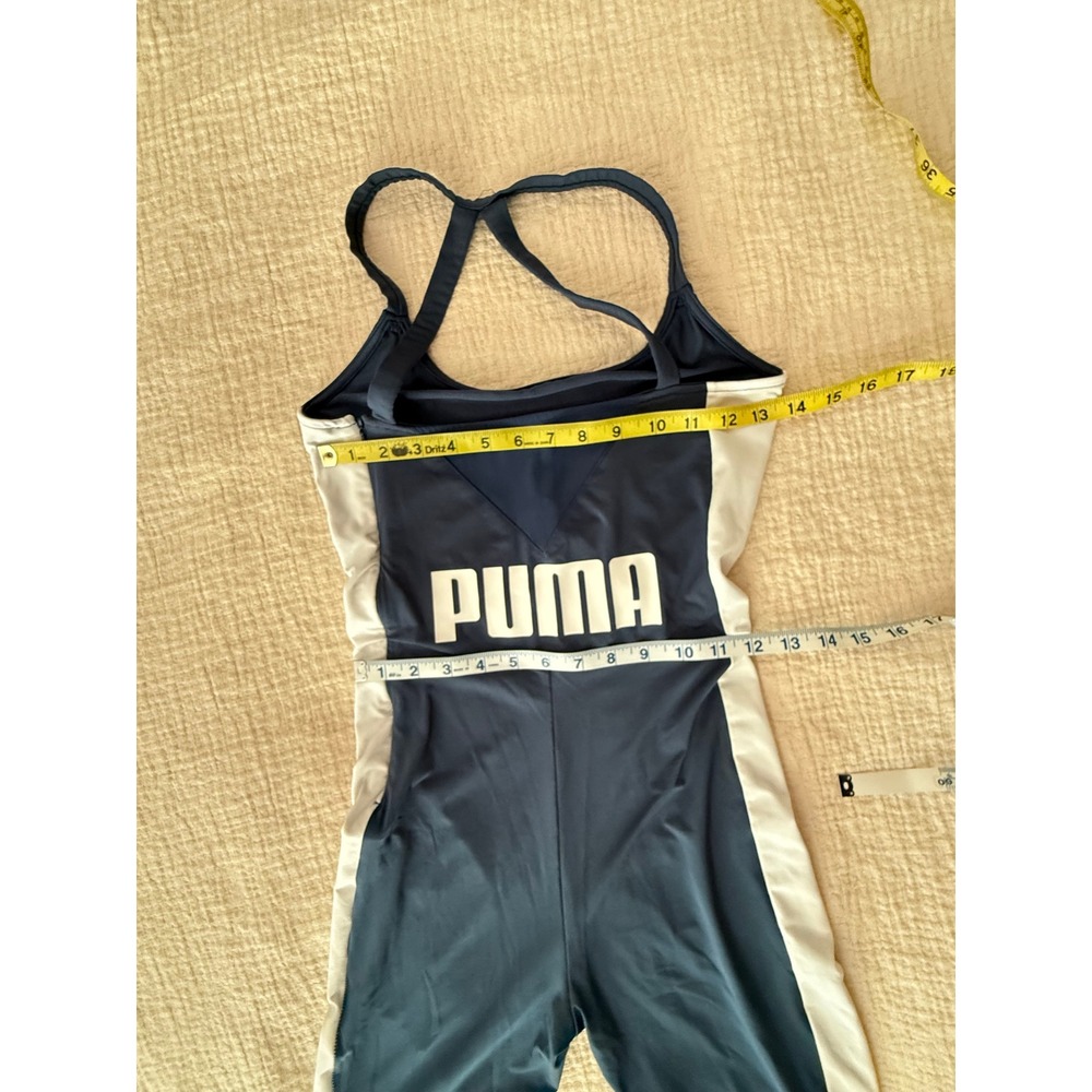 PUMA Womens S Blue White One Piece Unitard Jumpsuit Y2K Athletic Strappy Logo - Picture 5 of 12